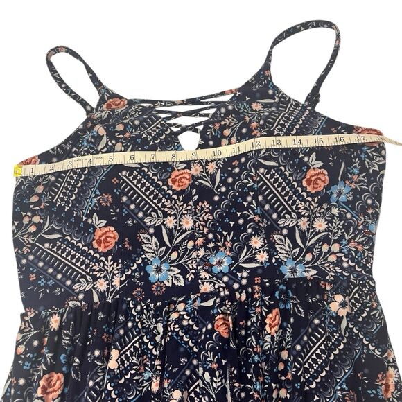 Y2K Boho Floral Maxi Romper Crisscross Top Split Skirt Overlay NoBo XL Shorts - Picture 4 of 11